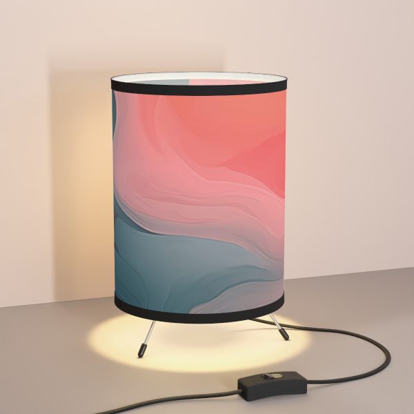 Aqueous Expression in Navy and Peachy Pastels 02 - Tripod Lamp with High-Res Printed Shade, USCA plug - Image 5