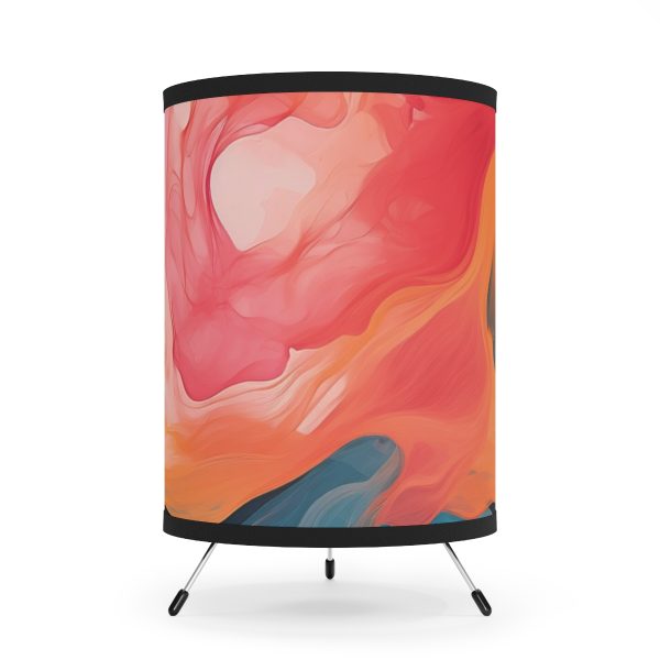 Aqueous Expression in Navy and Peachy Pastels 03 - Tripod Lamp with High-Res Printed Shade, USCA plug