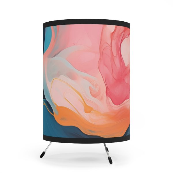 Aqueous Expression in Navy and Peachy Pastels 03 - Tripod Lamp with High-Res Printed Shade, USCA plug - Image 2