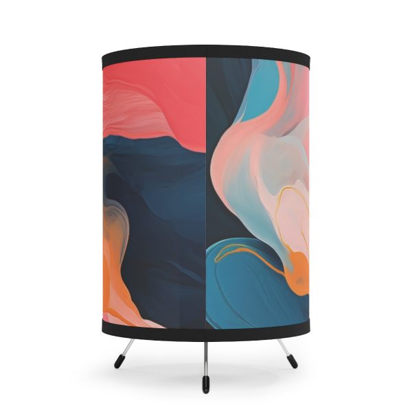 Aqueous Expression in Navy and Peachy Pastels 03 - Tripod Lamp with High-Res Printed Shade, USCA plug - Image 3