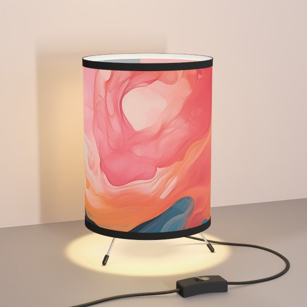 Aqueous Expression in Navy and Peachy Pastels 03 - Tripod Lamp with High-Res Printed Shade, USCA plug - Image 5