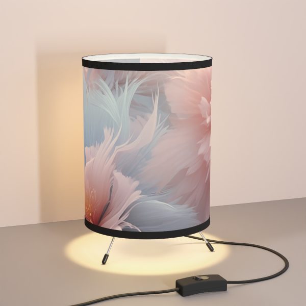 Powder Pink and Baby Blue Feathery Floral - Tripod Lamp with High-Res Printed Shade, USCA plug - Image 5