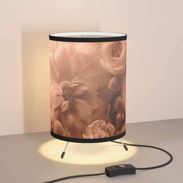 Lustrous Peach Fuzz Tone Baroque Floral 01 - Tripod Lamp with High-Res Printed Shade, USCA plug - Image 5