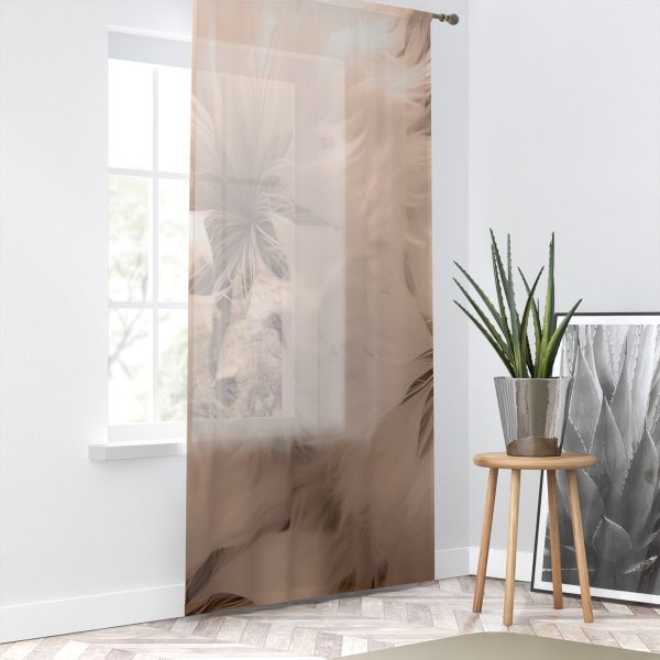 Soft Fantasy Feather Puffs in Peach Puree Tone - Single Panel Sheer Window Curtain (1 Piece) - Image 2