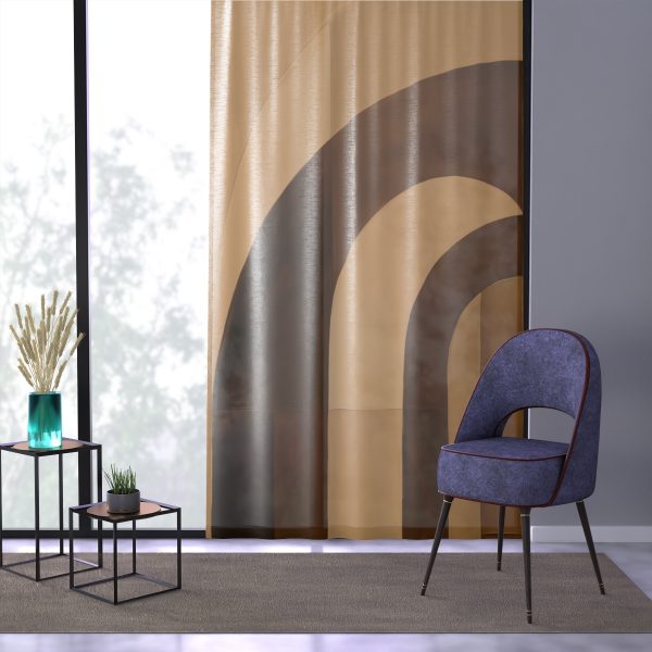 Soft Geometric Archways in Honey Yellow Tone - Left Side Sheer Window Curtain (1 Piece) - Image 3