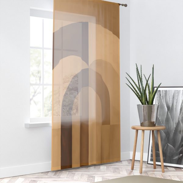 Soft Geometric Archways in Honey Yellow Tone - Single Panel Sheer Window Curtain (1 Piece) - Image 2