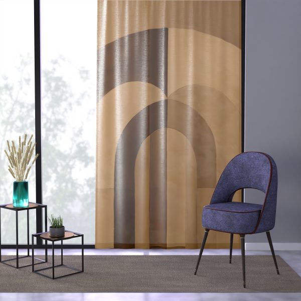 Soft Geometric Archways in Honey Yellow Tone - Single Panel Sheer Window Curtain (1 Piece) - Image 3