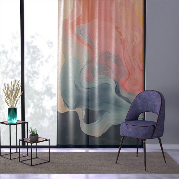 Aqueous Expression in Navy and Peachy Pastels 01 - Left Side Sheer Window Curtain (1 Piece) - Image 3