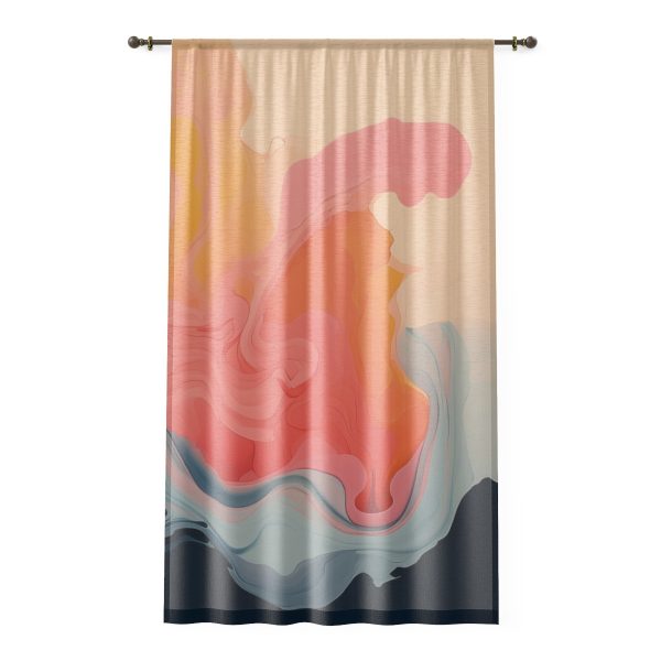 Aqueous Expression in Navy and Peachy Pastels 01 - Right Side Sheer Window Curtain (1 Piece)