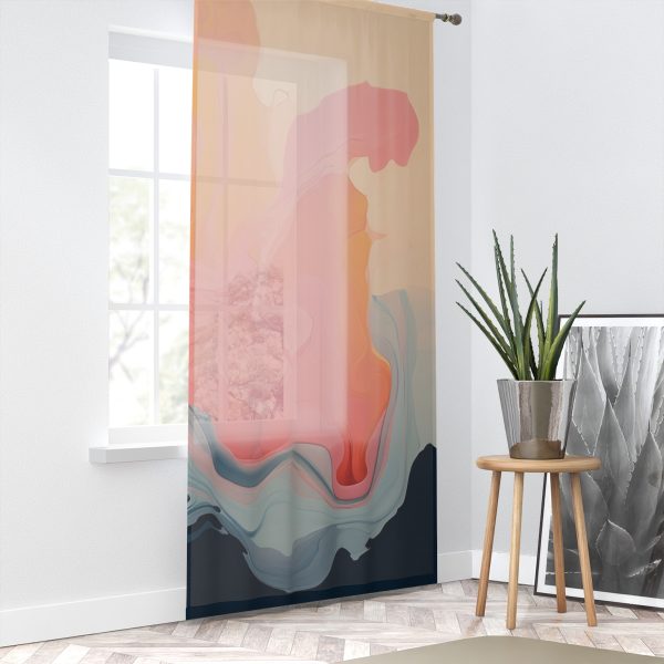 Aqueous Expression in Navy and Peachy Pastels 01 - Right Side Sheer Window Curtain (1 Piece) - Image 2