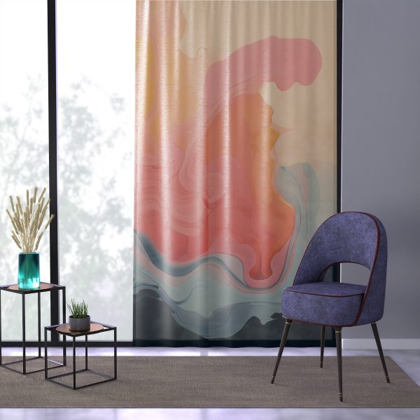 Aqueous Expression in Navy and Peachy Pastels 01 - Right Side Sheer Window Curtain (1 Piece) - Image 3