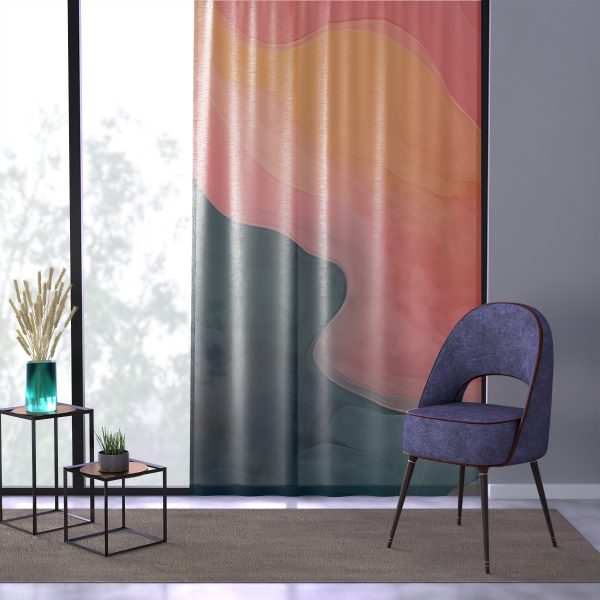 Aqueous Expression in Navy and Peachy Pastels 02 - Left Side Sheer Window Curtain (1 Piece) - Image 3