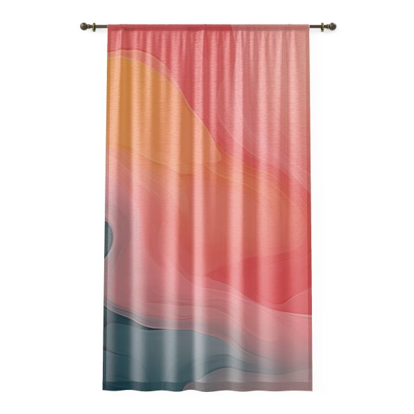 Aqueous Expression in Navy and Peachy Pastels 02 - Single Panel Sheer Window Curtain (1 Piece)