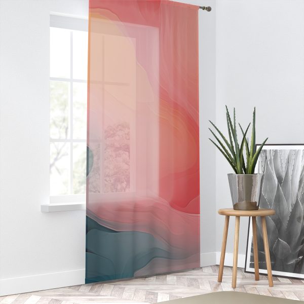 Aqueous Expression in Navy and Peachy Pastels 02 - Single Panel Sheer Window Curtain (1 Piece) - Image 2