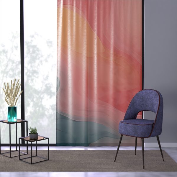 Aqueous Expression in Navy and Peachy Pastels 02 - Single Panel Sheer Window Curtain (1 Piece) - Image 3