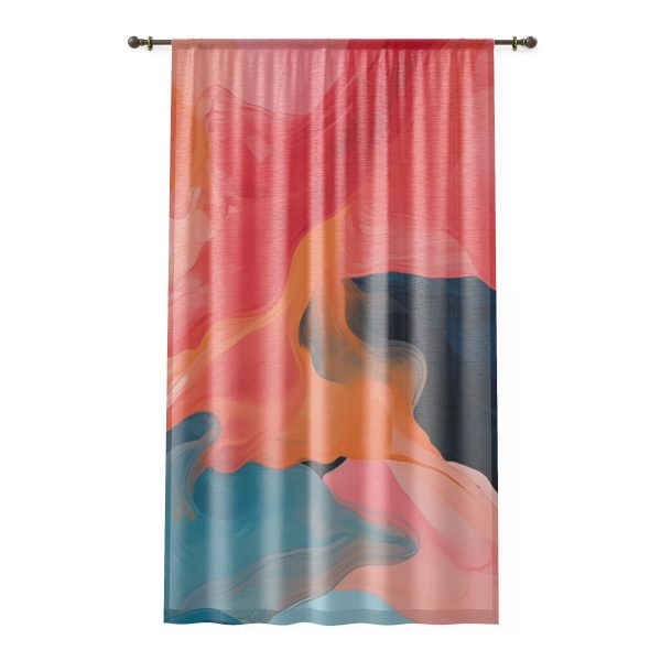 Aqueous Expression in Navy and Peachy Pastels 03 - Right Side Sheer Window Curtain (1 Piece)