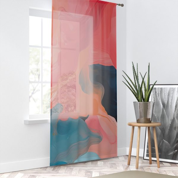 Aqueous Expression in Navy and Peachy Pastels 03 - Right Side Sheer Window Curtain (1 Piece) - Image 2