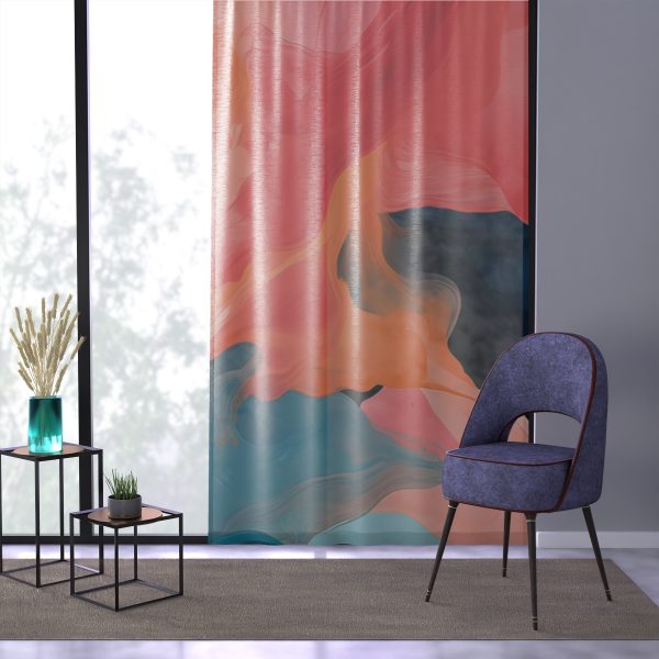 Aqueous Expression in Navy and Peachy Pastels 03 - Right Side Sheer Window Curtain (1 Piece) - Image 3