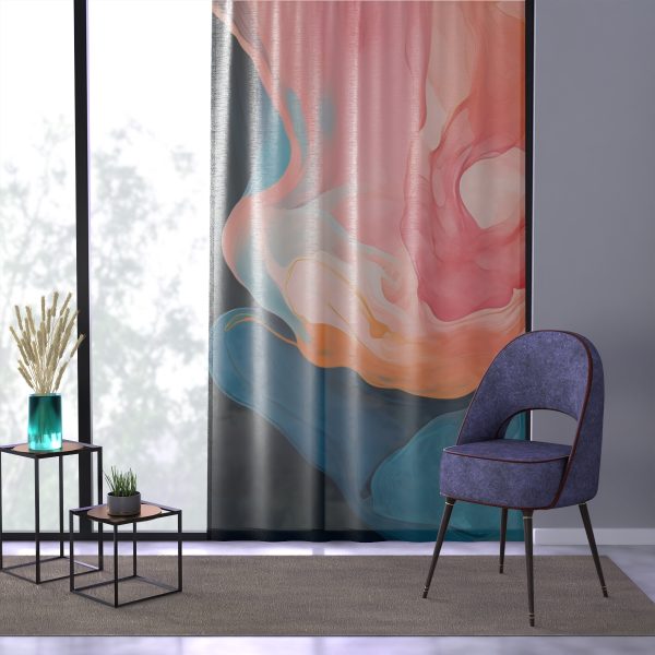 Aqueous Expression in Navy and Peachy Pastels 03 - Left Side Sheer Window Curtain (1 Piece) - Image 3