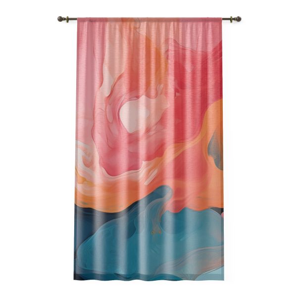 Aqueous Expression in Navy and Peachy Pastels 03 - Single Panel Sheer Window Curtain (1 Piece)