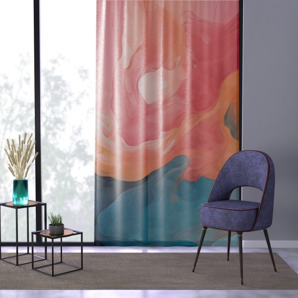 Aqueous Expression in Navy and Peachy Pastels 03 - Single Panel Sheer Window Curtain (1 Piece) - Image 3