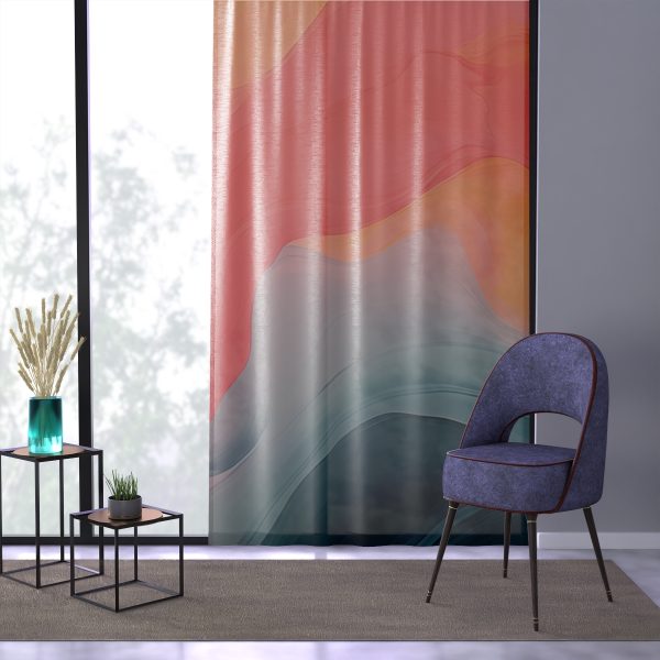 Aqueous Expression in Navy and Peachy Pastels 04 - Right Side Sheer Window Curtain (1 Piece) - Image 3