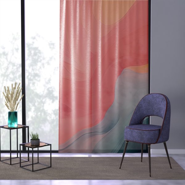 Aqueous Expression in Navy and Peachy Pastels 04 - Single Panel Sheer Window Curtain (1 Piece) - Image 3