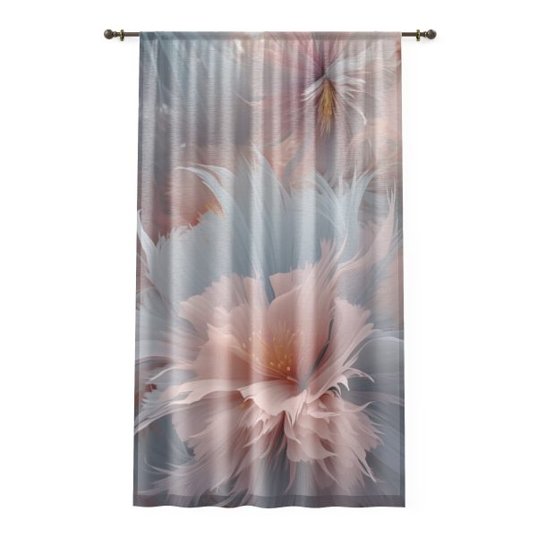 Powder Pink and Baby Blue Feathery Floral - Left Side Sheer Window Curtain (1 Piece)