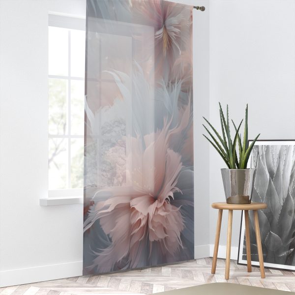 Powder Pink and Baby Blue Feathery Floral - Left Side Sheer Window Curtain (1 Piece) - Image 2