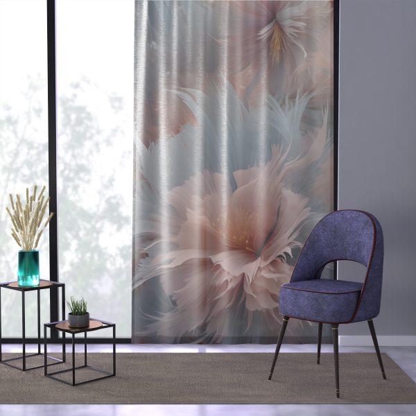 Powder Pink and Baby Blue Feathery Floral - Left Side Sheer Window Curtain (1 Piece) - Image 3