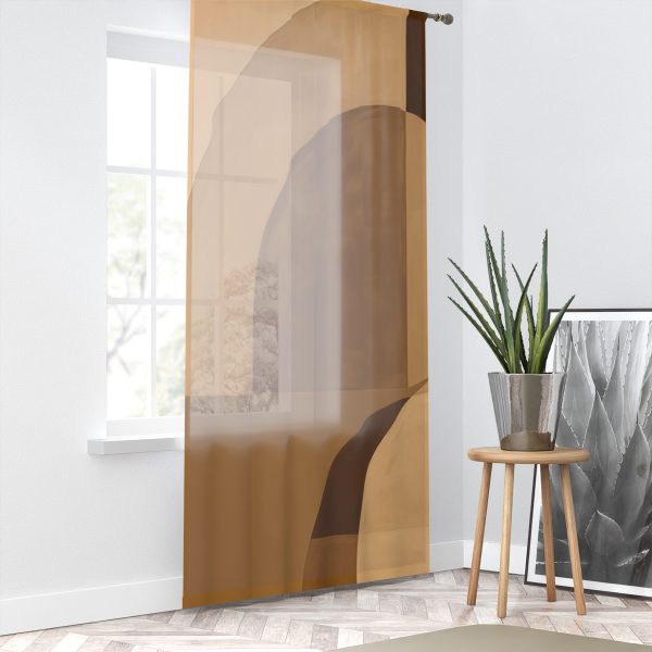 Soft Geometric Windows in Honey Yellow Tone - Left Side Sheer Window Curtain (1 Piece) - Image 2