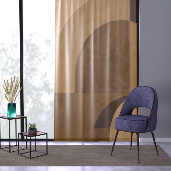 Soft Geometric Windows in Honey Yellow Tone - Left Side Sheer Window Curtain (1 Piece) - Image 3