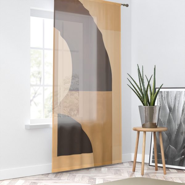 Soft Geometric Windows in Honey Yellow Tone - Right Side Sheer Window Curtain (1 Piece) - Image 2