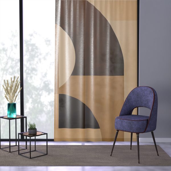 Soft Geometric Windows in Honey Yellow Tone - Right Side Sheer Window Curtain (1 Piece) - Image 3