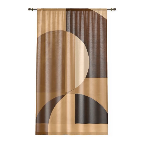 Soft Geometric Windows in Honey Yellow Tone - Single Panel Sheer Window Curtain (1 Piece)