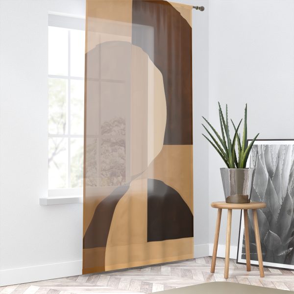 Soft Geometric Windows in Honey Yellow Tone - Single Panel Sheer Window Curtain (1 Piece) - Image 2