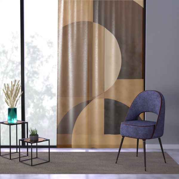 Soft Geometric Windows in Honey Yellow Tone - Single Panel Sheer Window Curtain (1 Piece) - Image 3