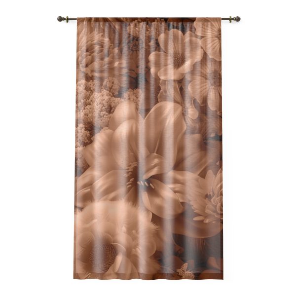 Lustrous Peach Fuzz Tone Baroque Floral 02 - Right Side Sheer Window Curtain (1 Piece)