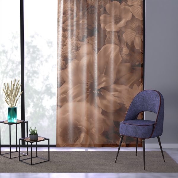 Lustrous Peach Fuzz Tone Baroque Floral 02 - Right Side Sheer Window Curtain (1 Piece) - Image 3