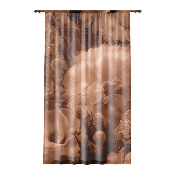 Lustrous Peach Fuzz Tone Baroque Floral 01 -  Left Sheer Window Curtain (1 Piece)