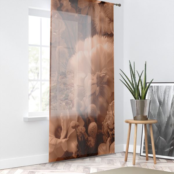 Lustrous Peach Fuzz Tone Baroque Floral 01 -  Left Sheer Window Curtain (1 Piece) - Image 2