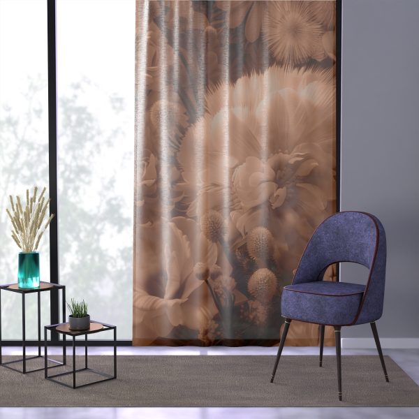 Lustrous Peach Fuzz Tone Baroque Floral 01 -  Left Sheer Window Curtain (1 Piece) - Image 3