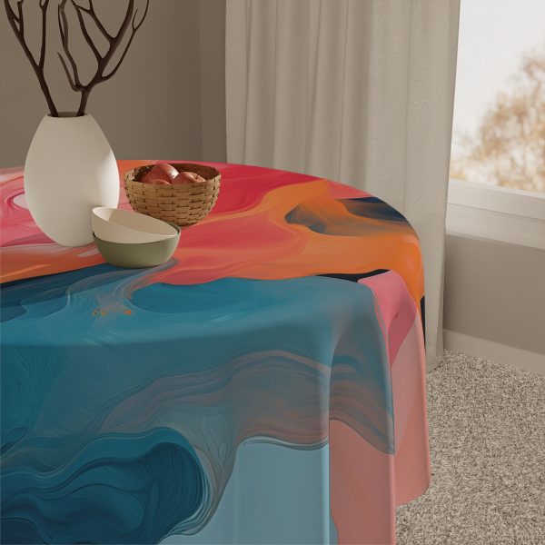 Aqueous Expression in Navy and Peachy Pastels 03 - Tablecloth - Image 5