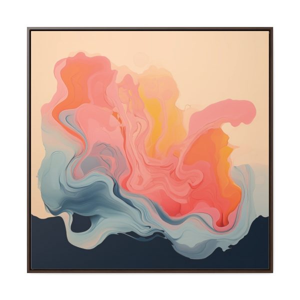 Aqueous Expression in Navy and Peachy Pastels 01 - Gallery Canvas Wraps, Square Frame