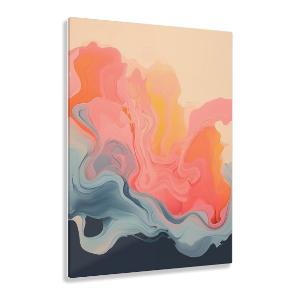 Aqueous Expression in Navy and Peachy Pastels 01 - Acrylic Prints