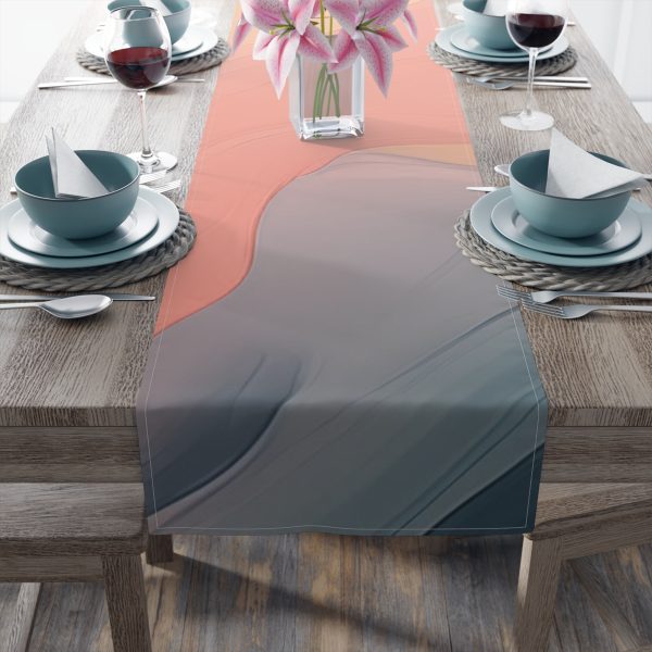 Aqueous Expression in Navy and Peachy Pastels 04 - Table Runner (Cotton, Poly) - Image 10