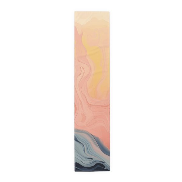 Aqueous Expression in Navy and Peachy Pastels 01 - Table Runner (Cotton, Poly) - Image 6