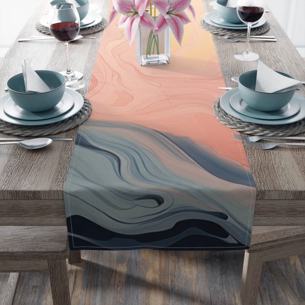 Aqueous Expression in Navy and Peachy Pastels 01 - Table Runner (Cotton, Poly) - Image 10