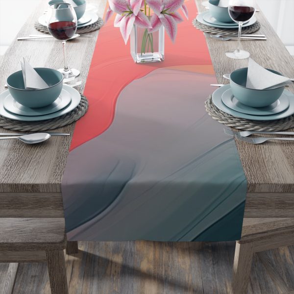 Aqueous Expression in Navy and Peachy Pastels 04 - Table Runner (Cotton, Poly) - Image 15