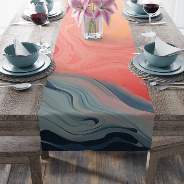 Aqueous Expression in Navy and Peachy Pastels 01 - Table Runner (Cotton, Poly) - Image 15